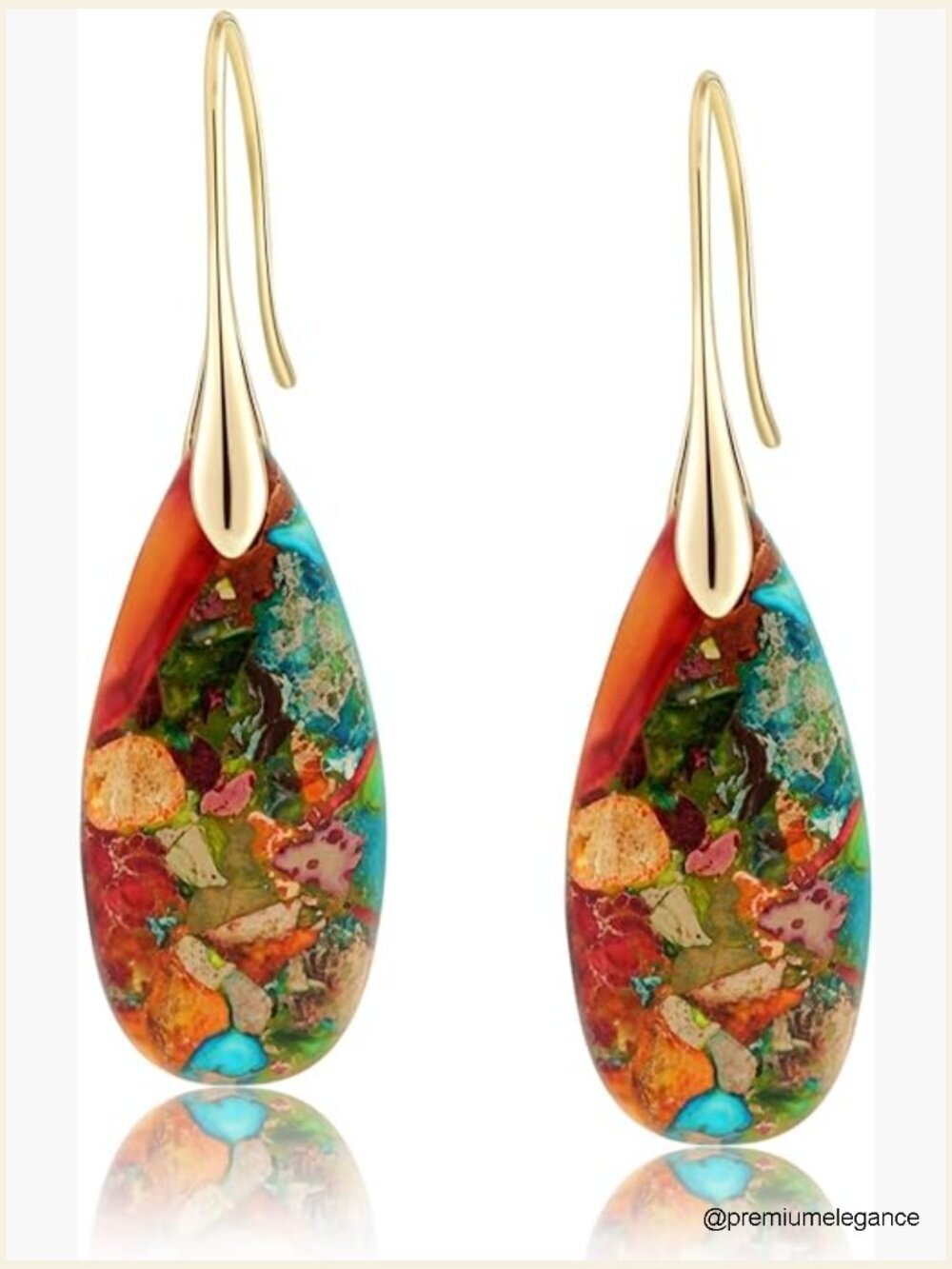 Natural Stone Fishhook Drop Dangle Earrings Statement Gold Silver